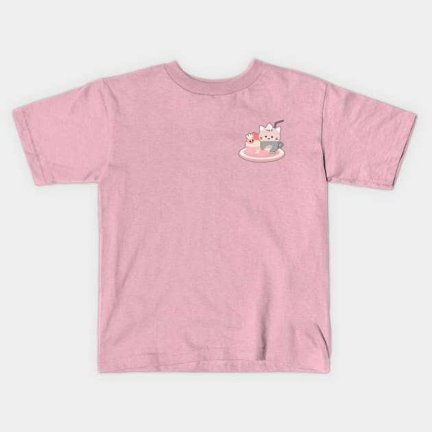 Strawberry Cat Kids T-Shirt by June Studio